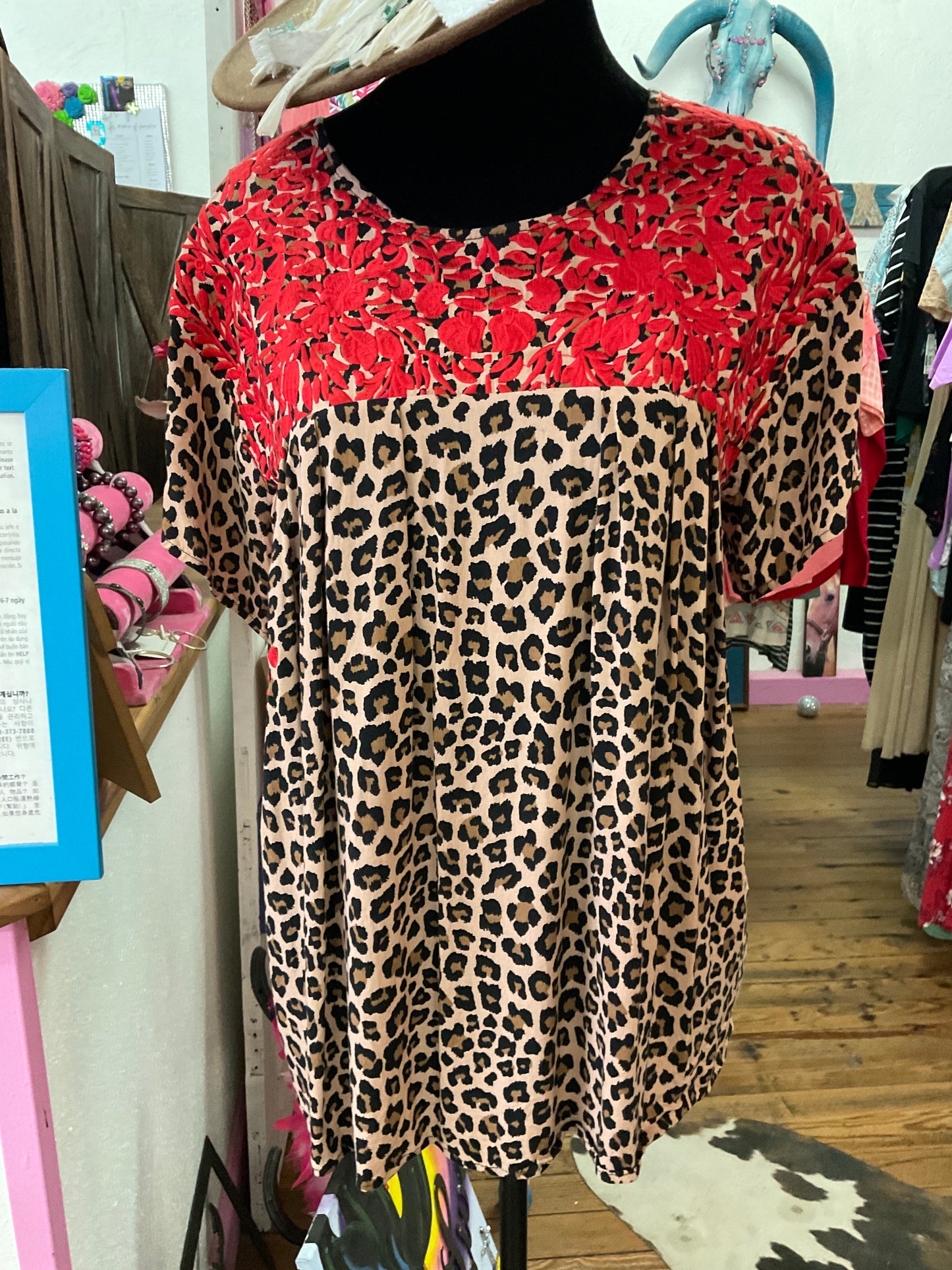 Embroidered Cheetah Print Top Medium