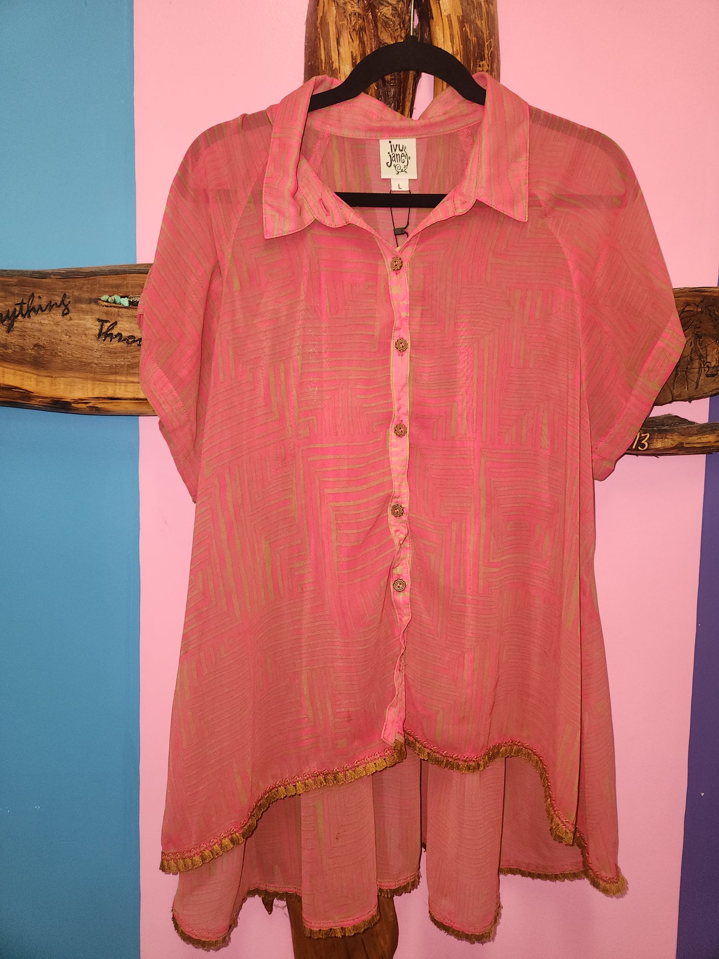 Ivy Jane Sheer Button Down Top Large