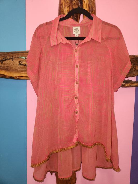 Ivy Jane Sheer Button Down Top Large